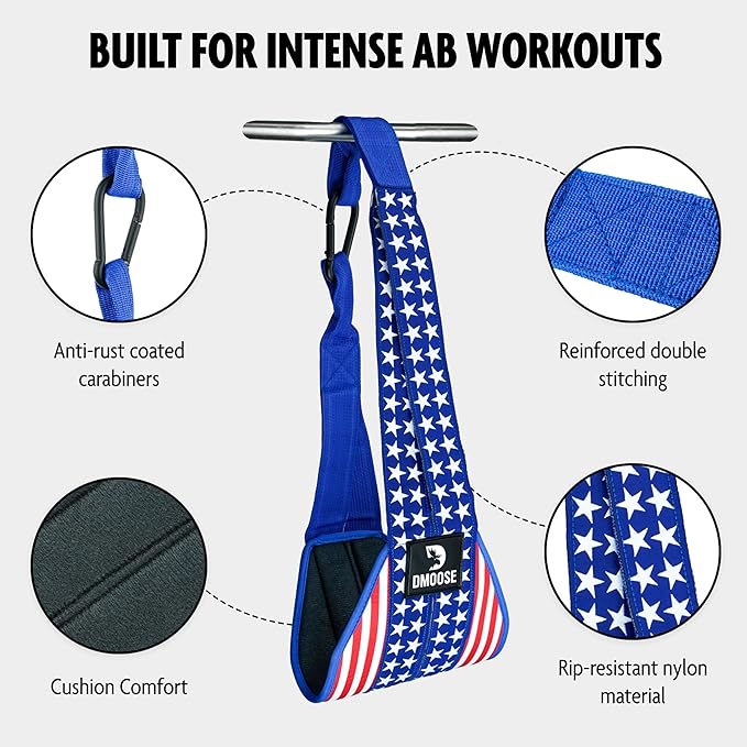 DMoose Fitness Hanging Ab Straps for Pull Up Bar & Core Strength Training - Thick Padded Arm Strap for Ab Swing with 2 Rust-Resistant Carabiners - Pull Up Straps for Ab Workouts at Home and Gym (Pair)