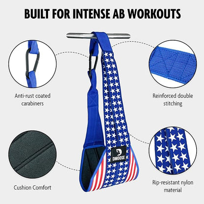 DMoose Fitness Hanging Ab Straps for Pull Up Bar & Core Strength Training - Thick Padded Arm Strap for Ab Swing with 2 Rust-Resistant Carabiners - Pull Up Straps for Ab Workouts at Home and Gym (Pair)