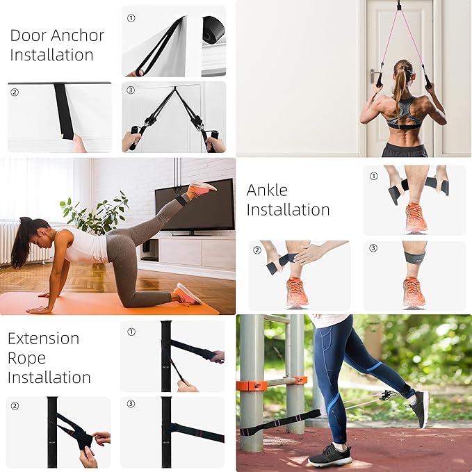 Resistance Band Set. Exercise Bands with Handles, Door Anchor and Ankle Strap. Home Gym, Supports Full-Body Workouts - with Fitness Poster and Video