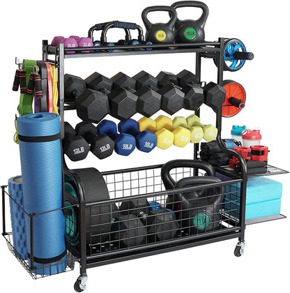 STUFFSTASH Dumbbell Rack, Heavy Duty Weight Rack for Home Gym with Extra Strong Sheet Steel Shelf and Base, Home Gym Storage Weight Rack for Home Gym Dumbbells, Kettlebell Rack, Yoga Mat Storage Rack, Weight Plate Storage