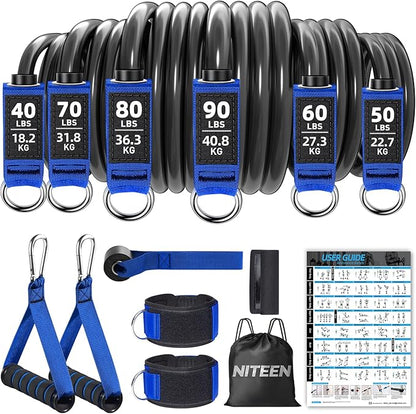 Heavy Resistance Bands for Working Out, NITEEN Resistance Bands with Handles Weight Exercise Bands for Men Women, Workout Bands with Door Anchor and Ankle Straps Strength Training Equipment