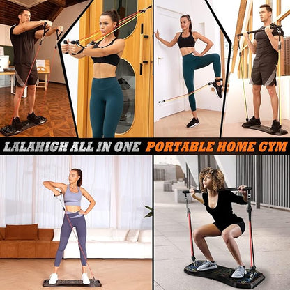 LALAHIGH Home Workout Equiptment: Portable Exercise Push Up Board, Strength Training Sets with Pilate Bar & 20 Fitness Accessories with Resistanve Bands & Ab Roller Wheel - Full Body Workout