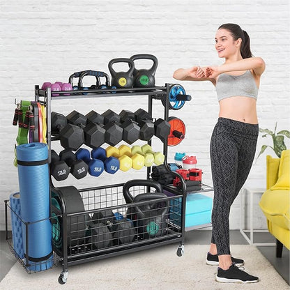 STUFFSTASH Dumbbell Rack, Heavy Duty Weight Rack for Home Gym with Extra Strong Sheet Steel Shelf and Base, Home Gym Storage Weight Rack for Home Gym Dumbbells, Kettlebell Rack, Yoga Mat Storage Rack, Weight Plate Storage