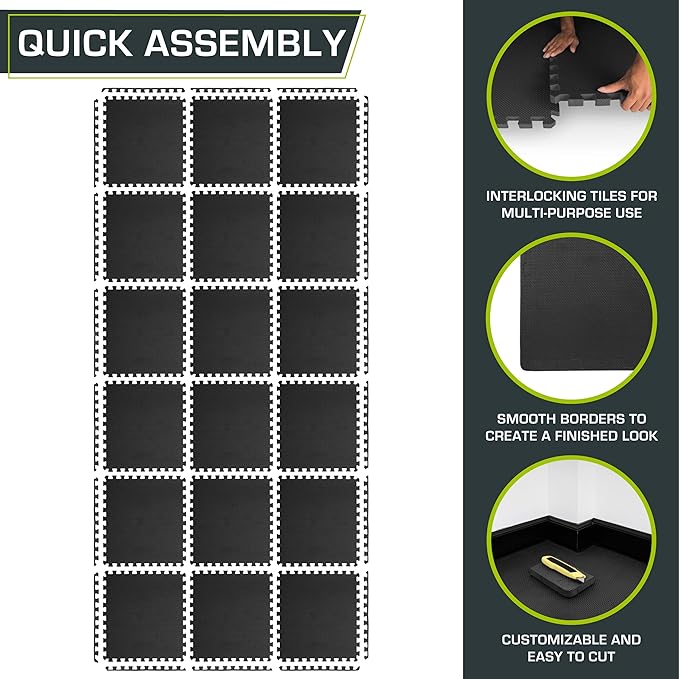 ProsourceFit Extra Thick Puzzle Exercise Mat ¾” and 1", EVA Foam Interlocking Tiles for Protective, Cushioned Workout Flooring for Home and Gym Equipment