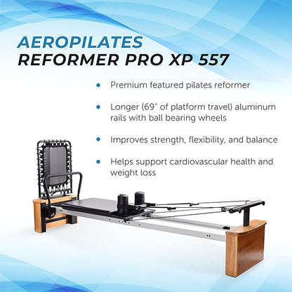 Stamina AeroPilates Pro Reformer Whole Body Resistance Padded Pilates Workout Machine with Cardio Rebounder for Home Workouts, Chrome Black