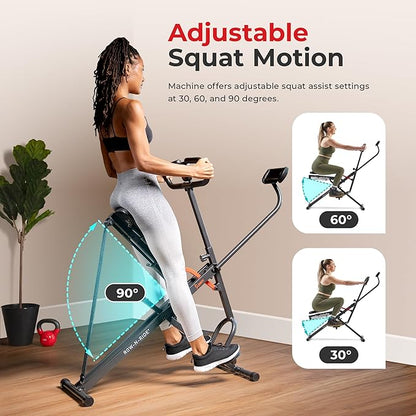 Sunny Health & Fitness Row-N-Ride Squat Assist Trainer for Glutes & Legs Workout with Adjustable Resistance, Optional Full Motion & Smart Connected Fitness App