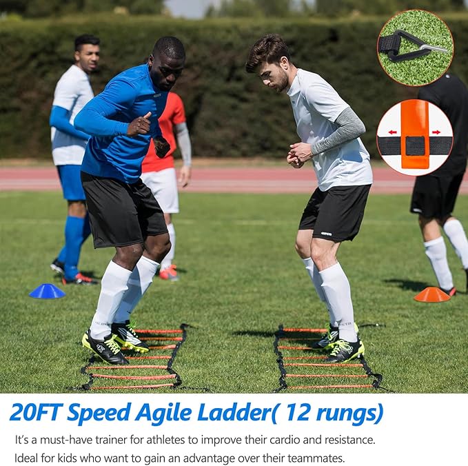 Soccer Agility Training Equipment 20FT Agility Ladder,4 Speed 15 Cones,