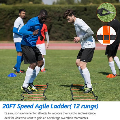 Soccer Agility Training Equipment 20FT Agility Ladder,4 Speed 15 Cones,