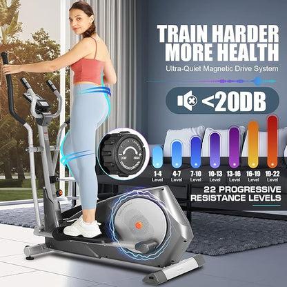 Elliptical Machine, Foldable Elliptical Machine for Home, 22 Resistance Levels with Large LCD Monitor Eliptical Exercise Machine