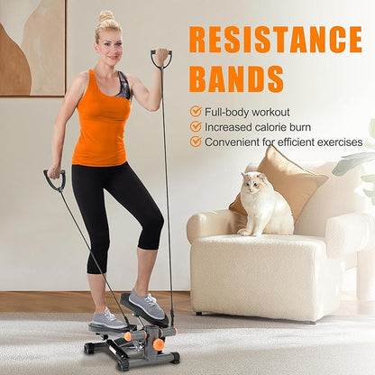 Mini Stair Stepper for Exercise at Home Stair Stepper with Resistance Bands Exercise Equipment for Home Stair Climber Stepper Machine for Home Gym Cardio Equipment for Full Body Workout