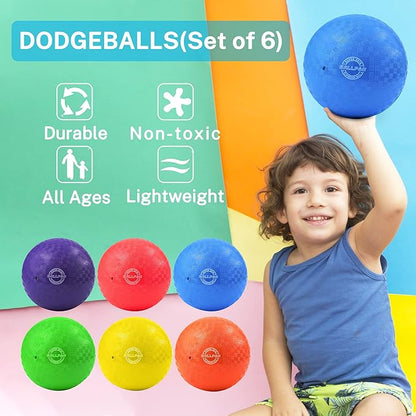 Dodgeballs Playground Balls, Dodge Ball Set for Kids & Adults, Bouncing Kickballs Handball for Outdoor & Indoor Games - Includes Pump & Mesh Storage Bag