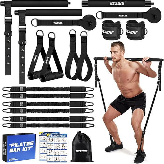 Pilates Bar Kit with Resistance Bands for Working Out, 210lbs Heavy Resistance Bands with Handles, Pilates Equipment with Resistance Band Bar for Men Women, at Home Gym Full Body Workout Equipment