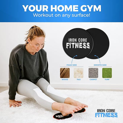 Iron Core Fitness 2 x Dual Sided Gliding Discs Core Sliders Ultimate Core Ab Fitness Trainer. Gym, Home Abdominal & Total Body Workout Equipment for use on All Surfaces.