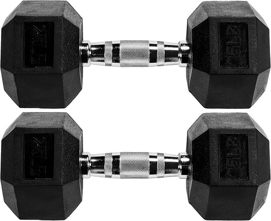 Signature Fitness Rubber Encased Hex Dumbbell, Multiple Sizes