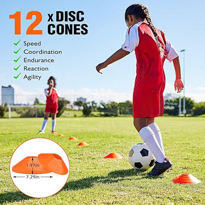 Soccer Training Equipment, Speed Agility Training Equipment for Kids Youth Adults, 20ft Agility Ladder, 4 Hurdles, Jump Rope, 12 Soccer Cones, Running Parachute, Basketball Football Training Equipment