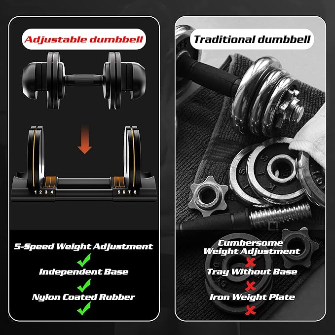 Adjustable Dumbbell Set 22/44lbs pair adjustable dumbbell- Perfect for Strength Training and Fitness Workouts