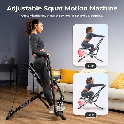 Sunny Health & Fitness Row-N-Ride Squat Assist Trainer for Glutes & Legs Workout with Adjustable Resistance, Optional Full Motion & Smart Connected Fitness App