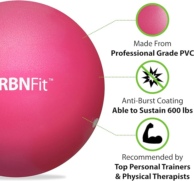 URBNFit Small Exercise Ball - 9-inch Mini Pilates Ball with Fitness Guide for Yoga, Barre, Physical Therapy, Stretching & Core Stability Workout