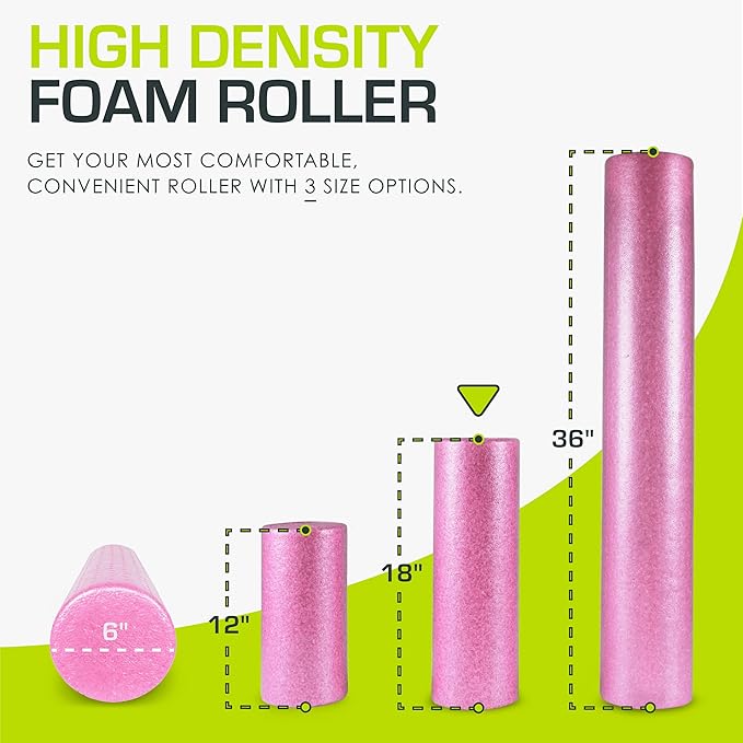 ProsourceFit High Density Foam Rollers 12 - Inches long, Firm Full Body Athletic Massage Tool for Back Stretching, Yoga, Pilates, Post Workout Muscle Recuperation, Black