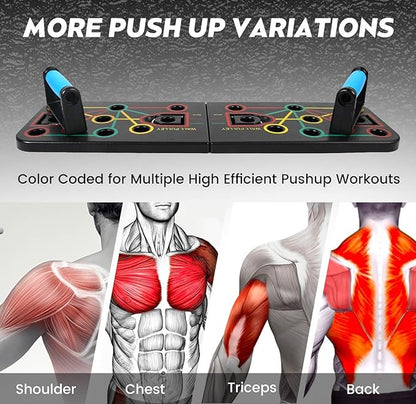 Wavar Portable Home Gym System: Large Compact Push Up Board, Pilates Bar & Fitness Accessories with Resistance Bands Ab Roller Wheel - Full Body Workout Set for Men and Women Gift