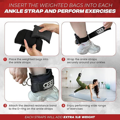 3 Levels Ankle Resistance Bands with Cuffs - Booty, Glutes Workout Equipment with 2x Weight Bags - Ankle Bands for Working Out, Butt Workout Equipment for Women, At Home Gym Equipment for Leg Exercise