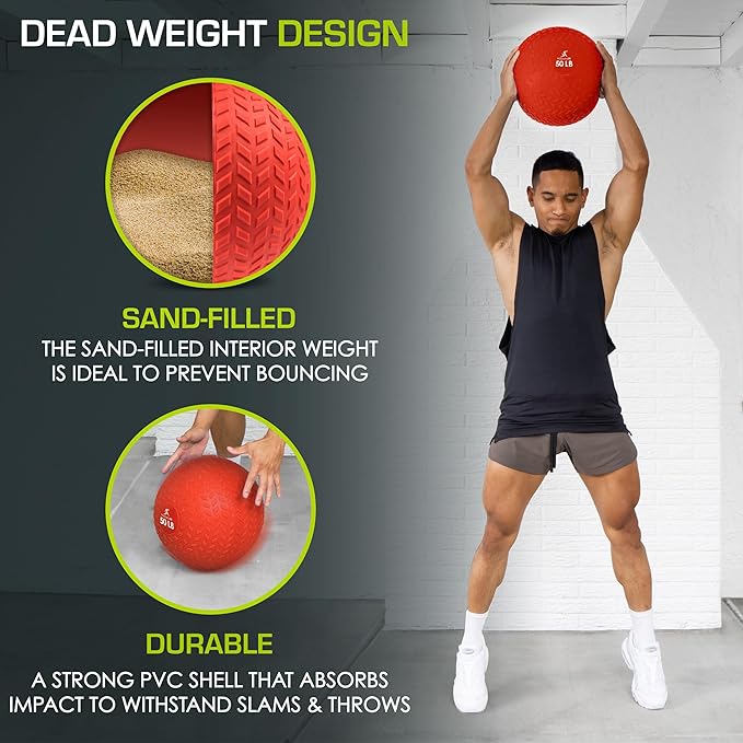 ProsourceFit Slam Medicine Balls 5, 10, 15, 20, 25, 30, 50lbs Smooth and Tread Textured Grip Dead Weight Balls for Strength and Conditioning Exercises, Cardio and Core Workouts