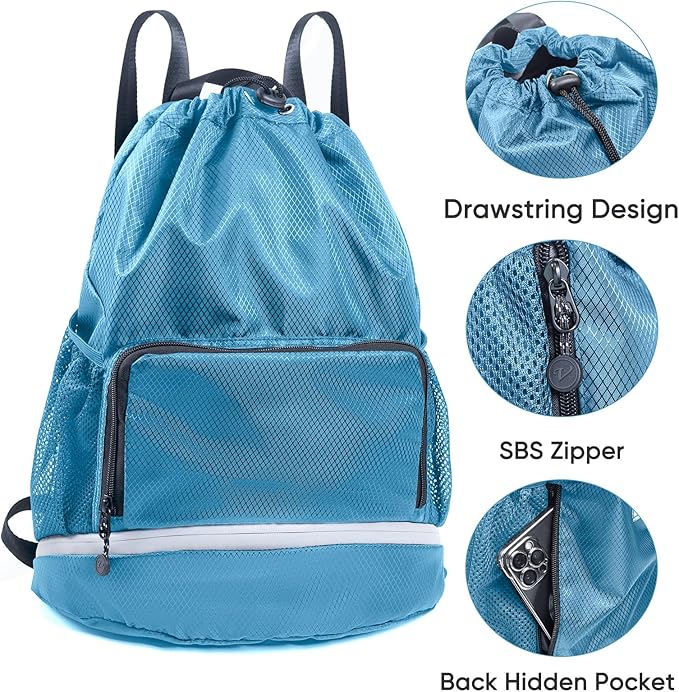 Swim Bag Beach Backpack Sports Drawstring Backpack - Gym Bag - Kids Swim Backpack Mens Beach Bag, Workout Bag