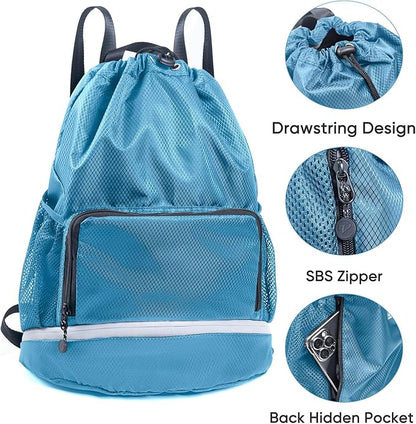 Swim Bag Beach Backpack Sports Drawstring Backpack - Gym Bag - Kids Swim Backpack Mens Beach Bag, Workout Bag