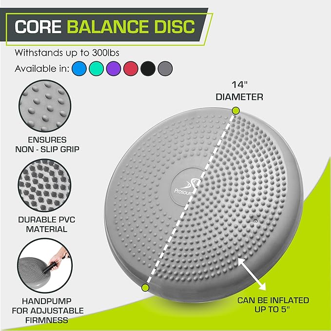 ProsourceFit Core Balance Disc Trainer, 14” Diameter with Pump for Improving Posture, Fitness, Stability