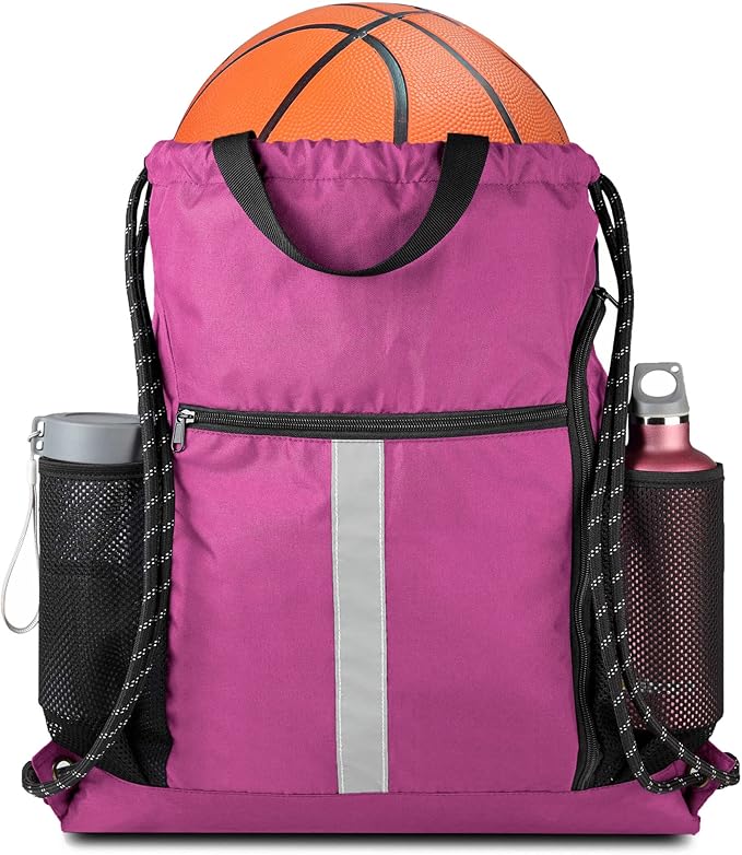 BeeGreen Drawstring Backpack Sports Gym Bag With Shoe Compartment and Two Water Bottle Holder …