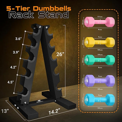 Neoprene Workout Dumbbells - Non Slip, Anti Roll Exercise & Fitness Dumbbells set with Rack Combo - Ideal for Home and Gyms training