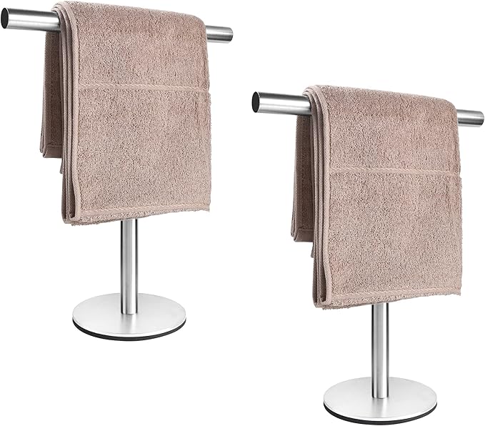 Bathroom Hand Towel Holder Stand，T-Shape Hand Towel Holder Stand SUS304 Stainless Steel for Bathroom，Kitchen or Vanity Countertop(2Pack)