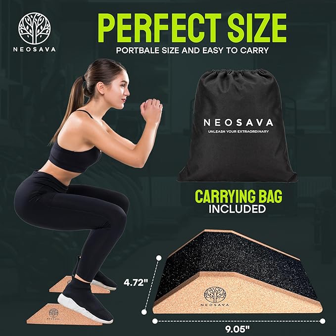 Cork Squat Wedge Block Non Slip Professional 2 Pack Squat Ramp, Slant Board Professional Squat Ramp for Weightlifting and Fitness Squat Platform for Heel with Bag and Elastic Hip Band