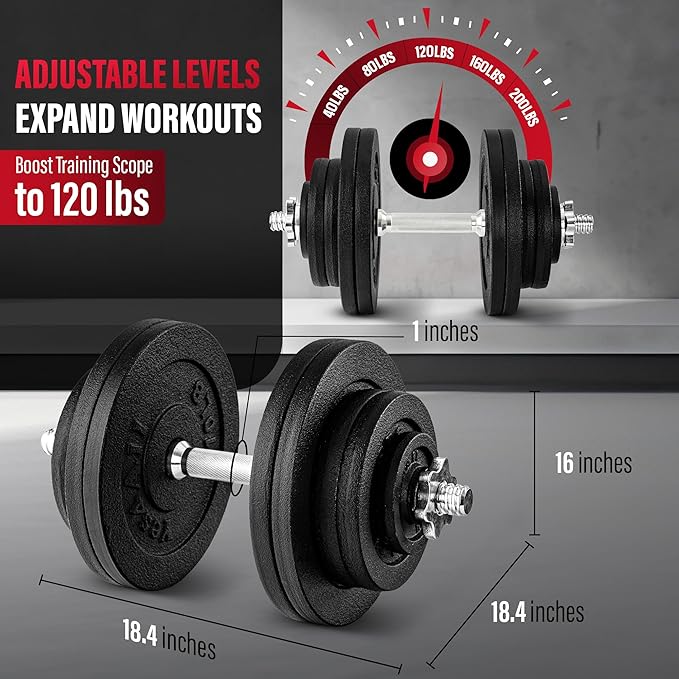 Yes4All Adjustable Dumbbell Set with Weight Plates, Star Lock Collars/Connector, 40lbs to 200lbs Adjustable Weight Plates Set