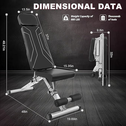 1000 LBs Weight Bench - Adjustable Workout Bench with Headrest for Full Body Strength Training with Fast Fold, Foldable Workout Bench for Home Gym