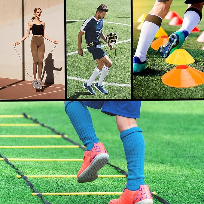 Soccer Agility Training Equipment Set, Soccer Accessories 20Ft Agility Ladder, 12 Cones, Solo Soccer Trainer, Jump Rope Speed Training Equipment Gifts for Boy