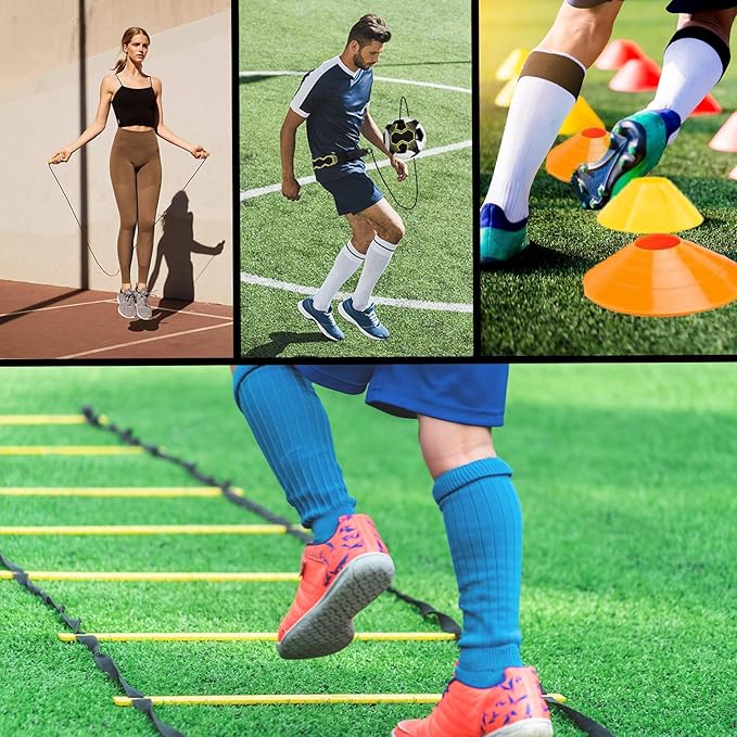 Soccer Agility Training Equipment Set, Soccer Accessories 20Ft Agility Ladder, 12 Cones, Solo Soccer Trainer, Jump Rope Speed Training Equipment Gifts for Boy