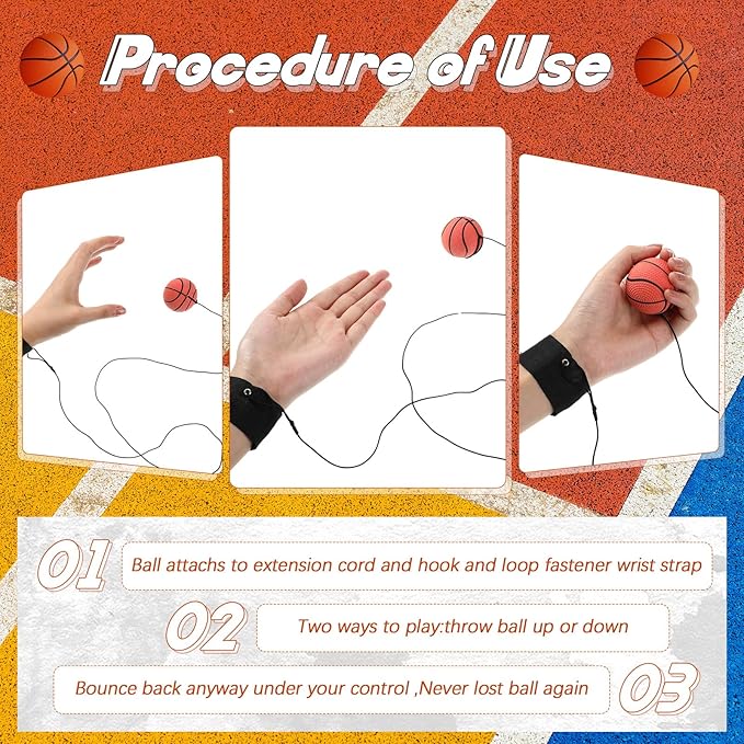 Jerify 30 Pcs Wrist Return Ball on a String Baseball Basketball Soccer Tennis Party Favor Sports Return Wrist Practice Ball on Elastic Cord Rubber Rebound Wristband Ball for Adults