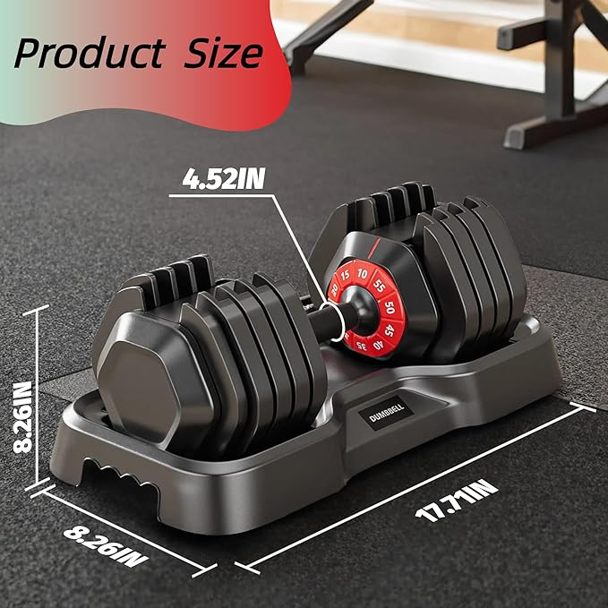 55LB Dumbbell, Adjustable Dumbbell Set, Free Dumbbell with Weights Change, Black Dumbbell with Secure Lock Slots, Adjustable Dumbbell for Men and Women for Home Gym, Black