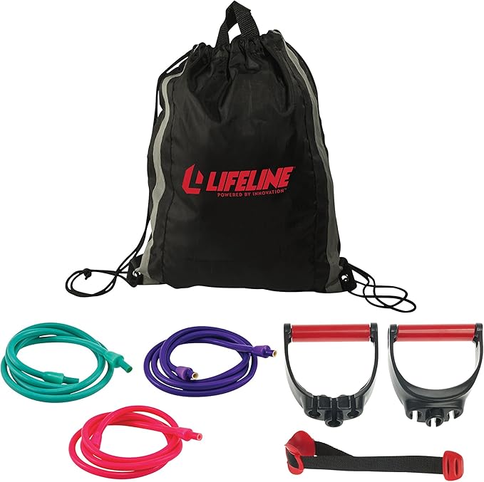 Lifeline Variable Resistance Trainer Kit with Adjustable Resistance Level Bands for More Workout Options - Includes Triple Grip Handles, Door Anchor, Three 5ft Exercise Tubes and Carry Bag