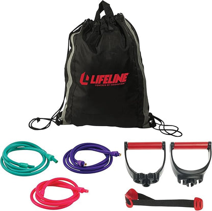 Lifeline Variable Resistance Trainer Kit with Adjustable Resistance Level Bands for More Workout Options - Includes Triple Grip Handles, Door Anchor, Three 5ft Exercise Tubes and Carry Bag