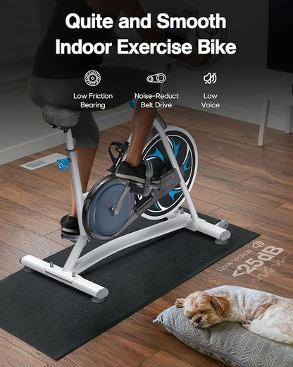 Exercise Bike Indoor Cycling Bike: Fitness Stationary Bike Machine for Home Cardio Gym - 300lbs Weight Capacity, Monitor with Pulse, Phone & Bottle holder & Upgraded Version Seat