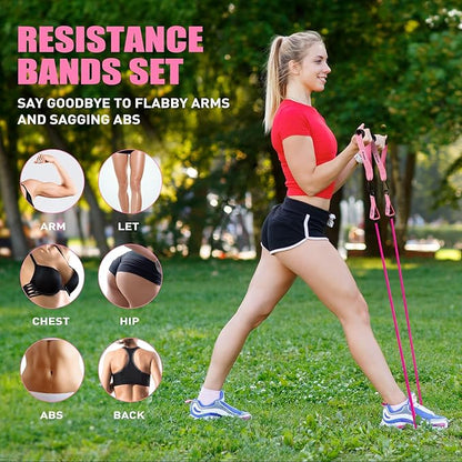 Resistance Bands, Exercise Bands with Handles for Working Out, Fitness Bands for Women, Workout Equipment Home Gym, Training Bands with Door Anchor, Legs Ankle Straps, Shape Body, Physical Therapy