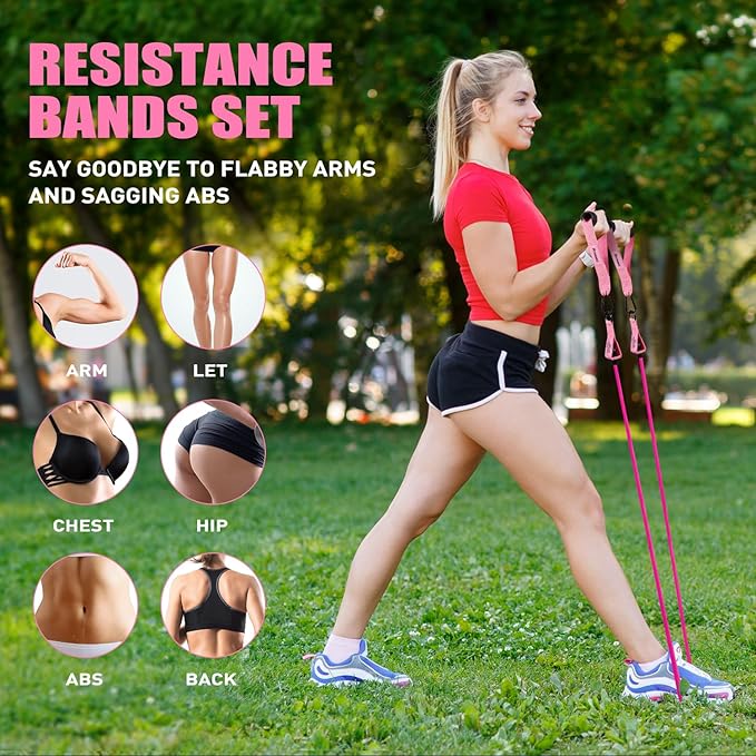 Resistance Bands, Exercise Bands with Handles for Working Out, Fitness Bands for Women, Workout Equipment Home Gym, Training Bands with Door Anchor, Legs Ankle Straps, Shape Body, Physical Therapy