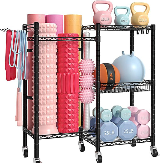 Yoga Mat Storage Rack, 350 LB Load Dumbbell Rack, Height Adjustable Home Gym Storage Weight Rack for Dumbbells Kettlebells Yoga Mat Yoga Ball