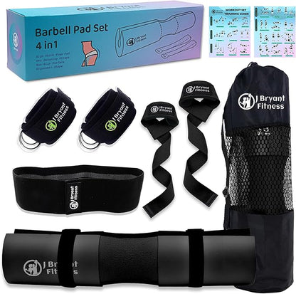 J Bryant Barbell Pad Set with 2 Ankle Straps for Cable Machines Hip Resistance Band Weight Lifting Straps Thick Cushion Hip-Thrusts Pad with Carry Bag for Squats Bench Press Workout