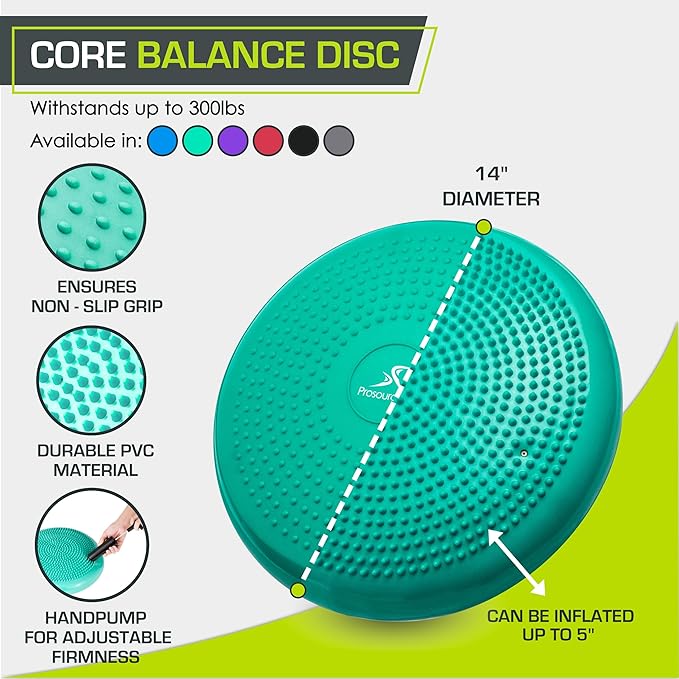 ProsourceFit Core Balance Disc Trainer, 14” Diameter with Pump for Improving Posture, Fitness, Stability