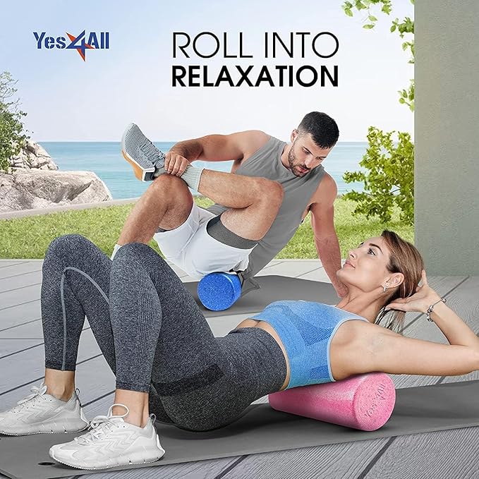 Yes4All High Density Foam Roller for Back, Variety of Sizes & Colors for Yoga, Pilates - Black - 12 Inches