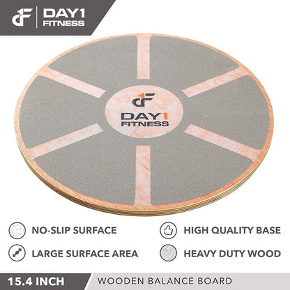 Day 1 Fitness Balance Board, 15.4” 360° Rotation, for Balance, Coordination, Posture - Large, Wooden Wobble Boards with 18° Tilting Angle for Workouts - Premium Core Trainer Equipment