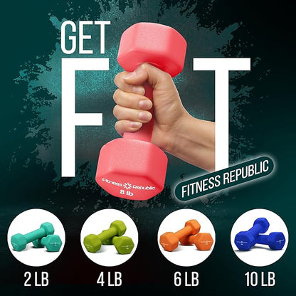 Neoprene Workout Dumbbell Set - Non Slip, Anti Roll Exercise & Fitness Dumbbells Combo - Hex Shaped Hand weights for Men & Women - Ideal for Home Gyms training